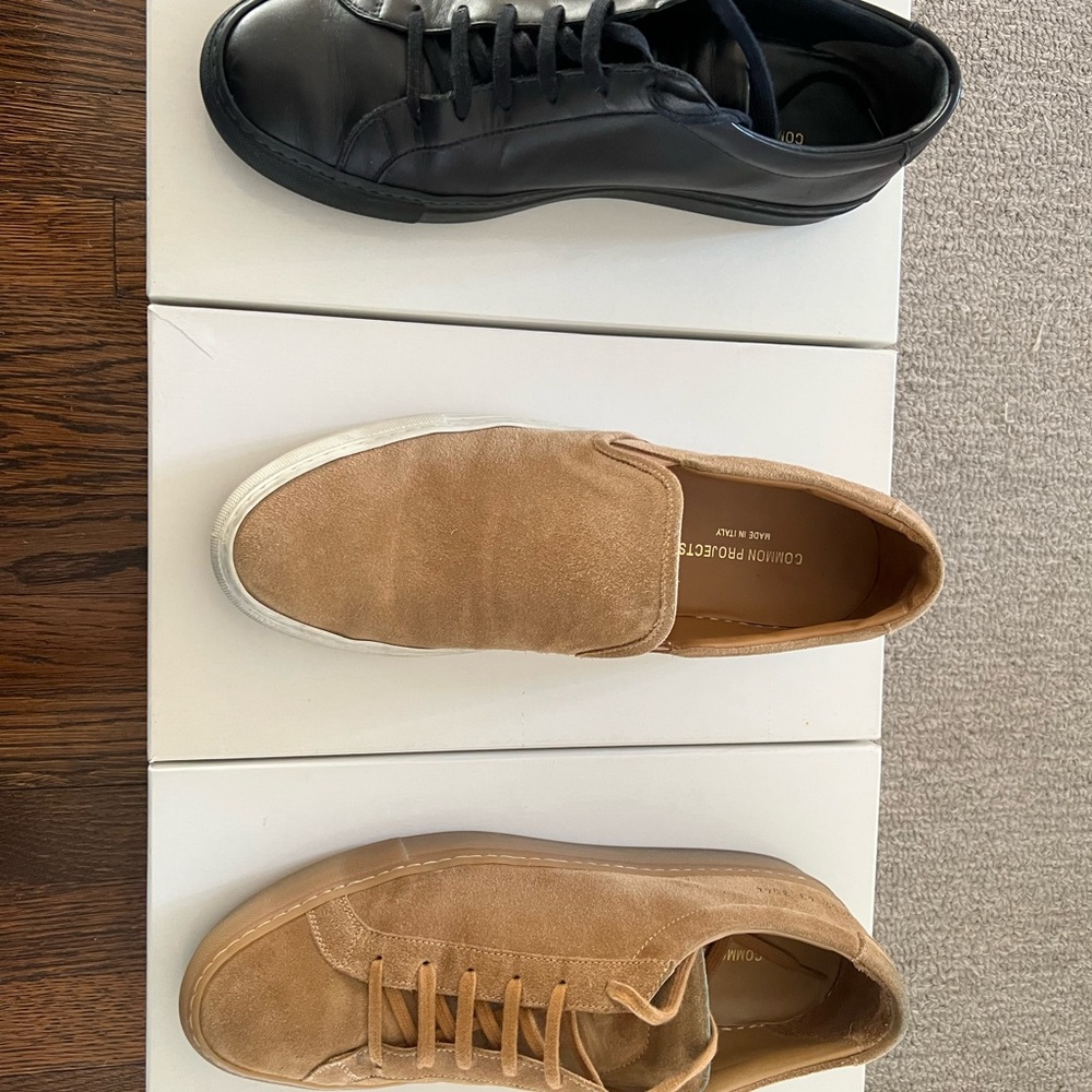 3 pair of gently worn Common Projects mens sneakers.  Size 43IT